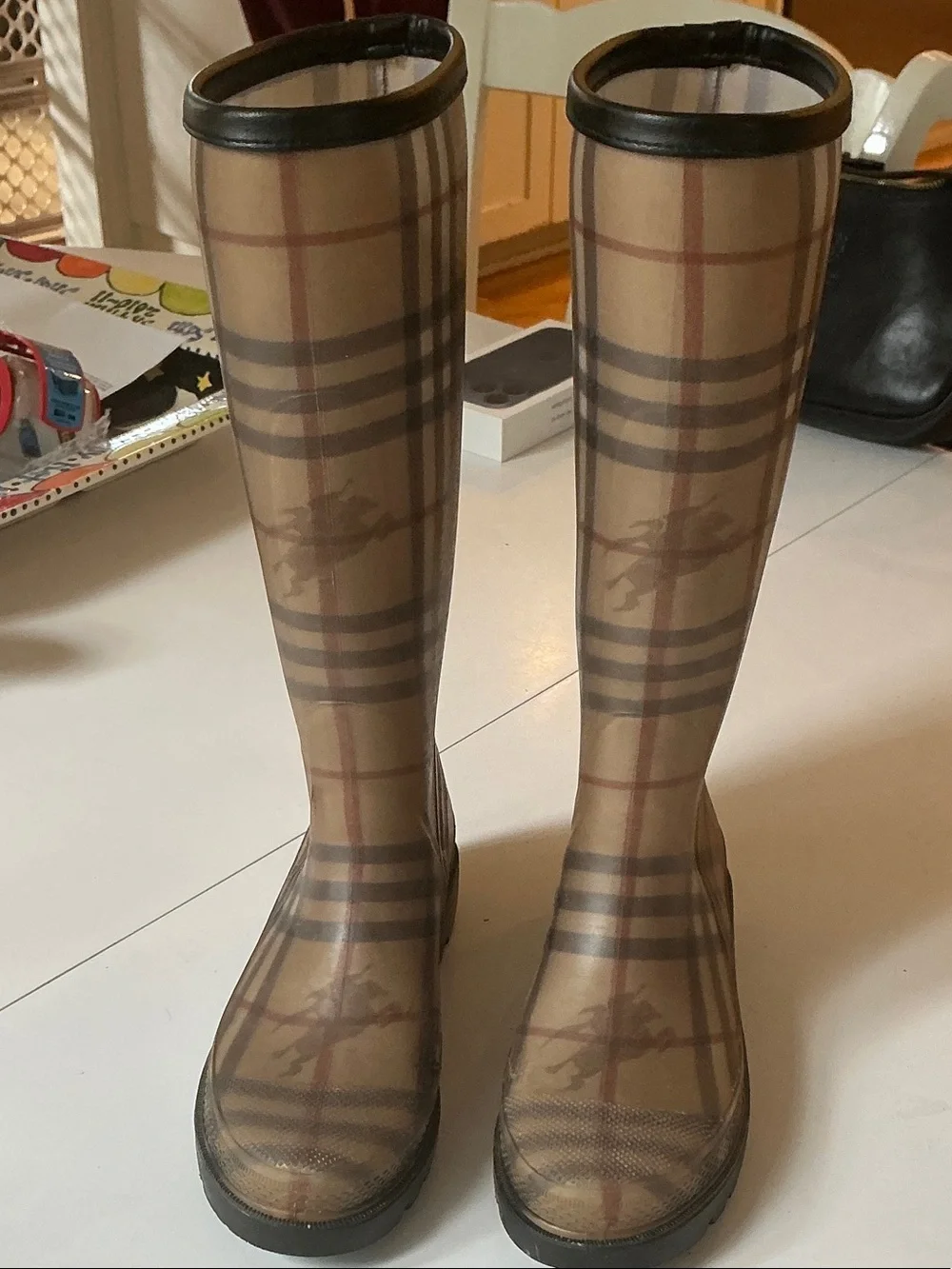 Burberry Beige Plaid Women's Rain Boots